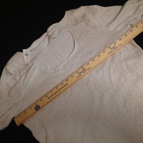 NWT Banana Republic Metallic White Silver Sweater Top Shimmer Back Cut Out XL - Picture 5 of 12